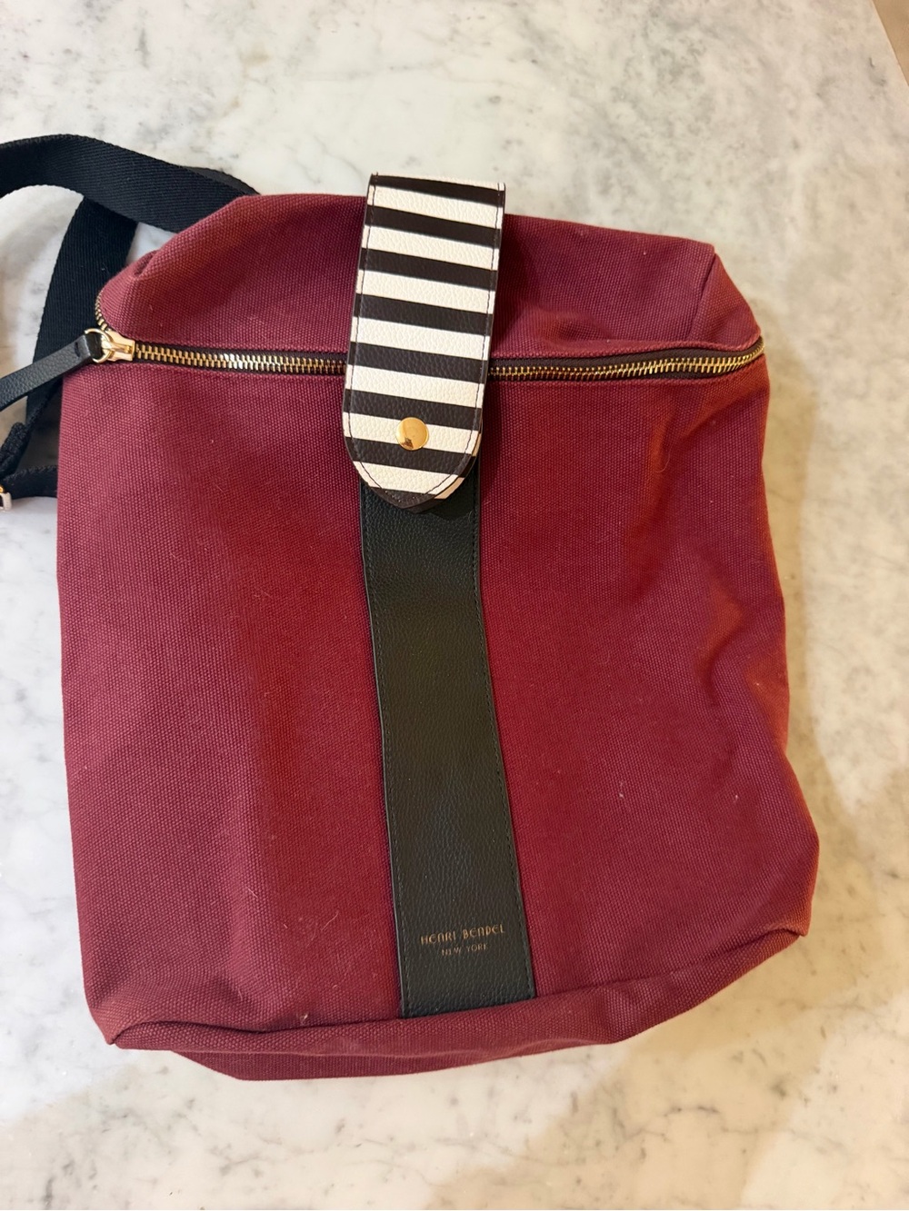 Henri Bendel Burgundy Canvas Crossbody Bag